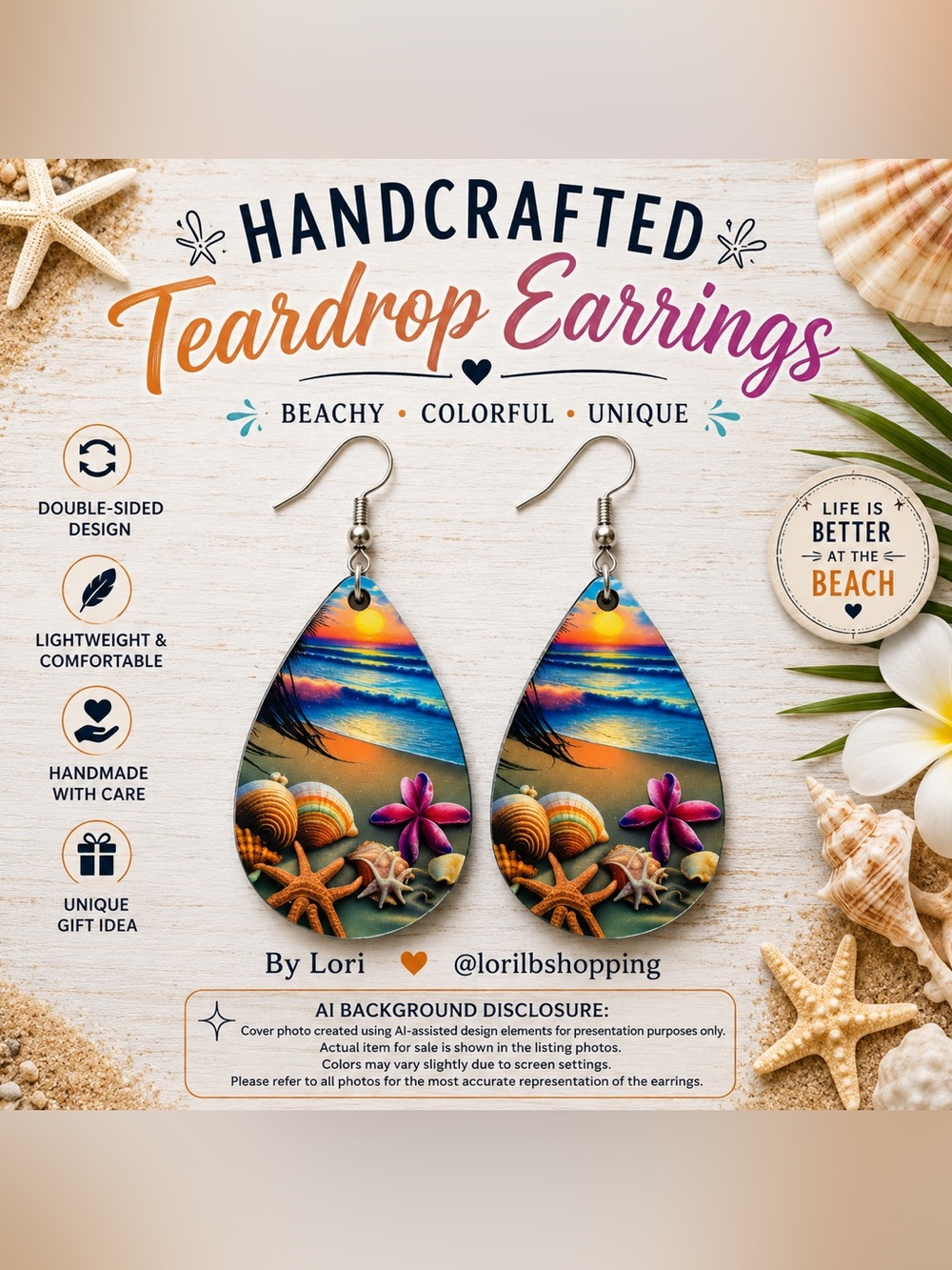 Beach Sunset Teardrop Earrings | Handmade Coastal Dangle Earrings